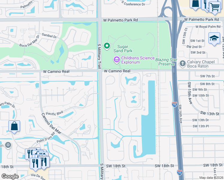 map of restaurants, bars, coffee shops, grocery stores, and more near 935 Southwest 21st Way in Boca Raton