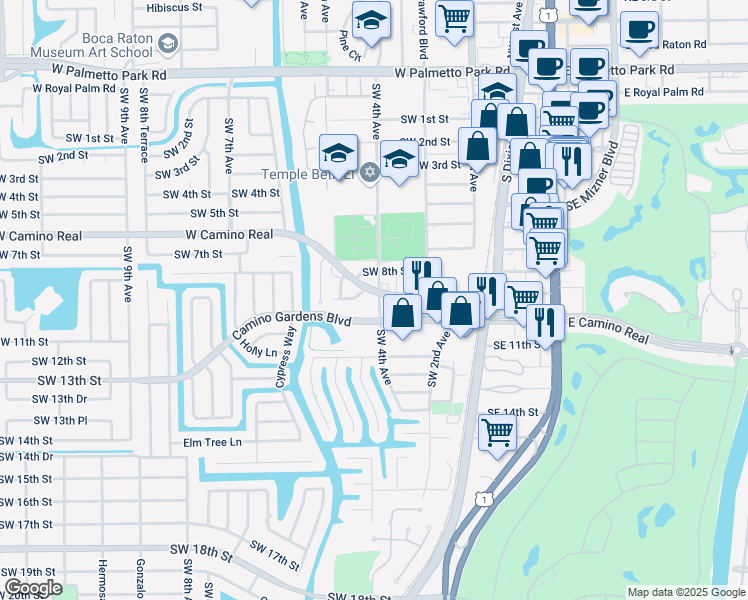 map of restaurants, bars, coffee shops, grocery stores, and more near 901 Southwest 4th Avenue in Boca Raton
