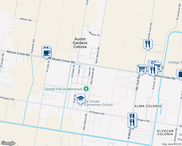 map of restaurants, bars, coffee shops, grocery stores, and more near 3428 Isabella Street in Edinburg