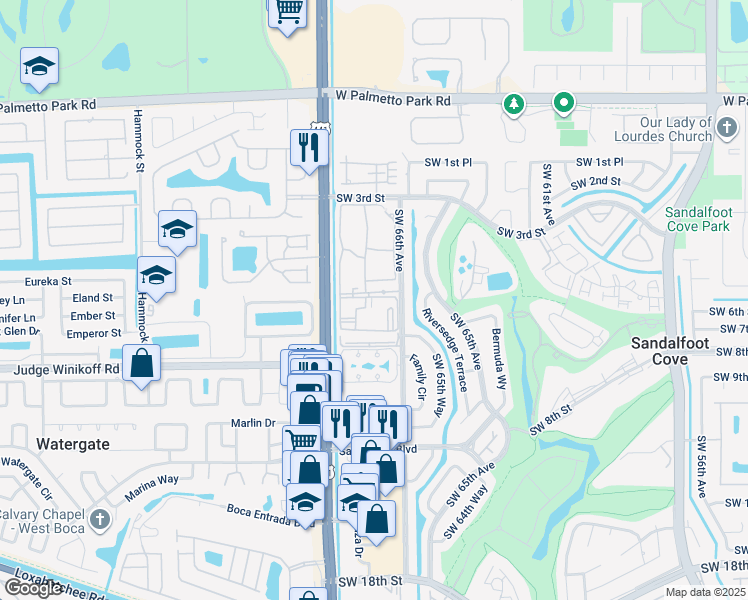 map of restaurants, bars, coffee shops, grocery stores, and more near 22511 Southwest 66th Avenue in Boca Raton
