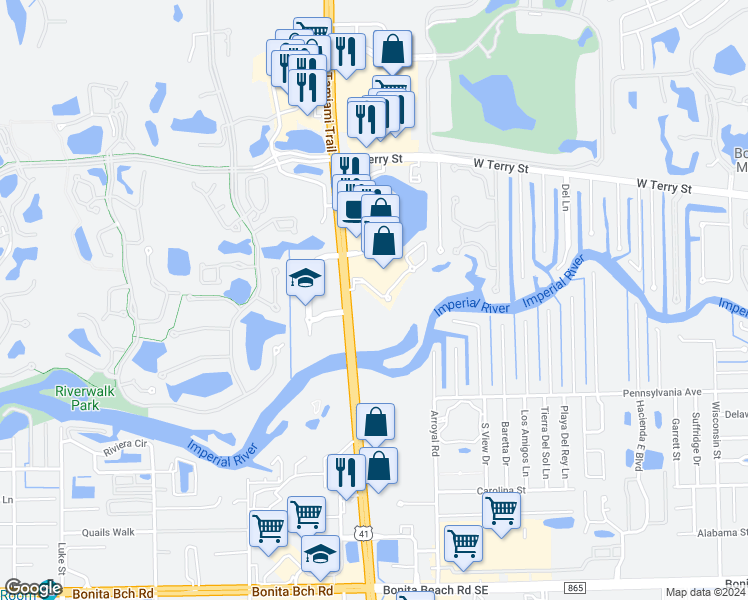 map of restaurants, bars, coffee shops, grocery stores, and more near 8659 River Homes Lane in Bonita Springs