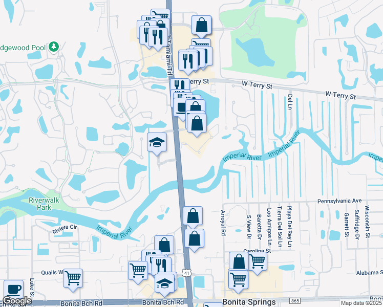 map of restaurants, bars, coffee shops, grocery stores, and more near 8675 River Homes Lane in Bonita Springs