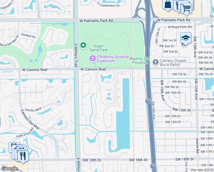 map of restaurants, bars, coffee shops, grocery stores, and more near 896 Southwest 9th Street Circle in Boca Raton