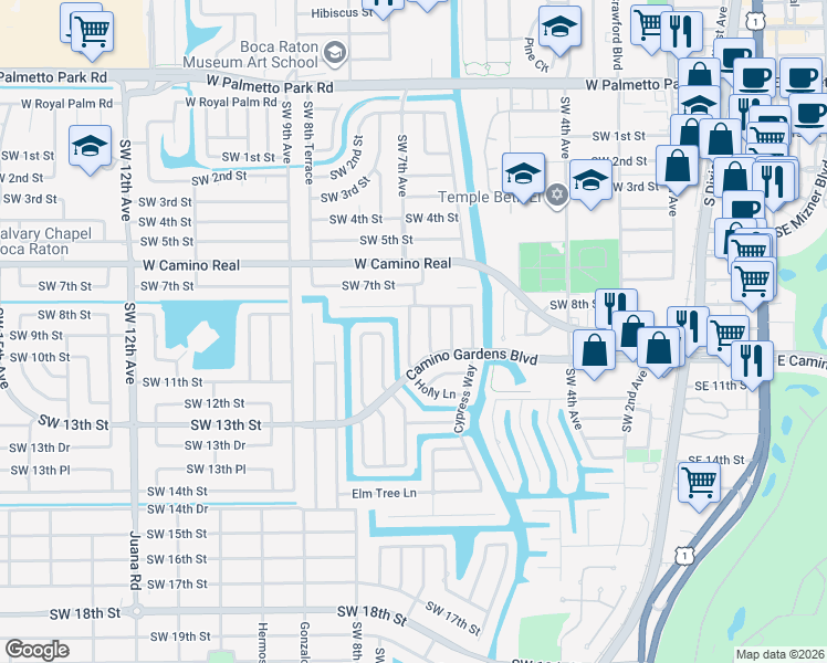 map of restaurants, bars, coffee shops, grocery stores, and more near 926 Hickory Terrace in Boca Raton