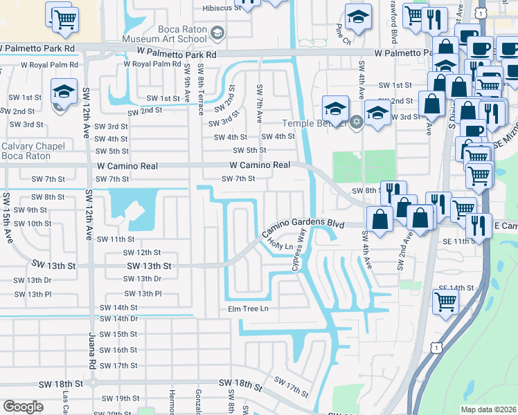 map of restaurants, bars, coffee shops, grocery stores, and more near 926 Hickory Terrace in Boca Raton