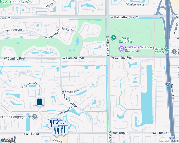 map of restaurants, bars, coffee shops, grocery stores, and more near 5650 Camino Del Sol in Boca Raton