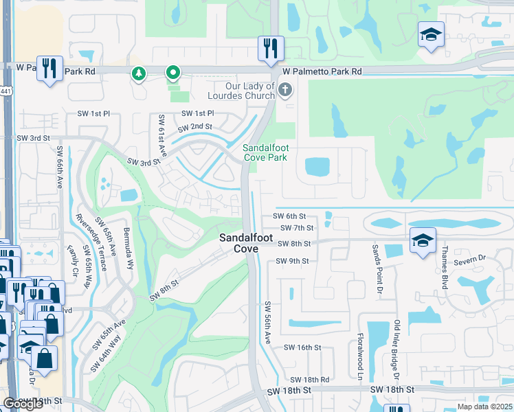 map of restaurants, bars, coffee shops, grocery stores, and more near 9033 Southwest 6th Street in Boca Raton