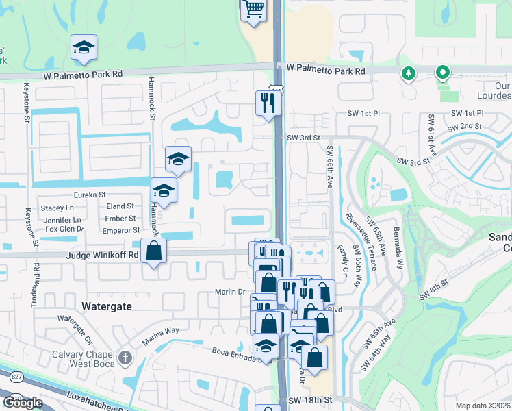 map of restaurants, bars, coffee shops, grocery stores, and more near 10045 Country Brook Road in Boca Raton