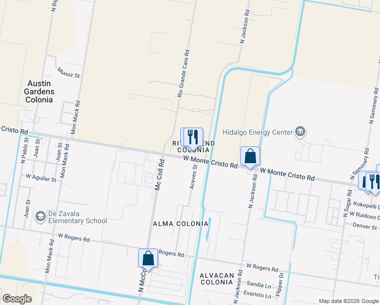 map of restaurants, bars, coffee shops, grocery stores, and more near 2625 West Monte Cristo Road in Edinburg