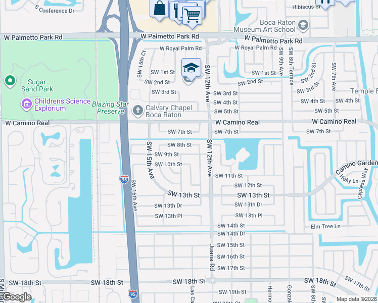 map of restaurants, bars, coffee shops, grocery stores, and more near 1248 Southwest 9th Street in Boca Raton