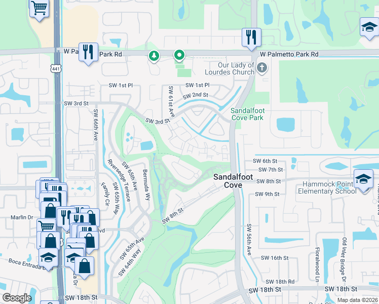 map of restaurants, bars, coffee shops, grocery stores, and more near 9274 Southwest 5th Street in Boca Raton