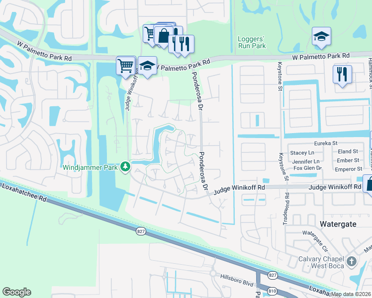 map of restaurants, bars, coffee shops, grocery stores, and more near 11544 Orange Blossom Lane in Boca Raton