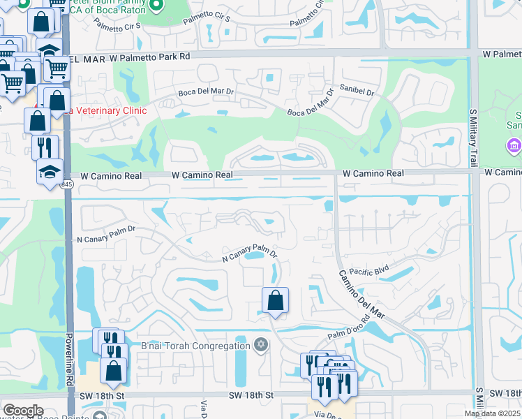 map of restaurants, bars, coffee shops, grocery stores, and more near 6363 La Costa Drive in Boca Raton