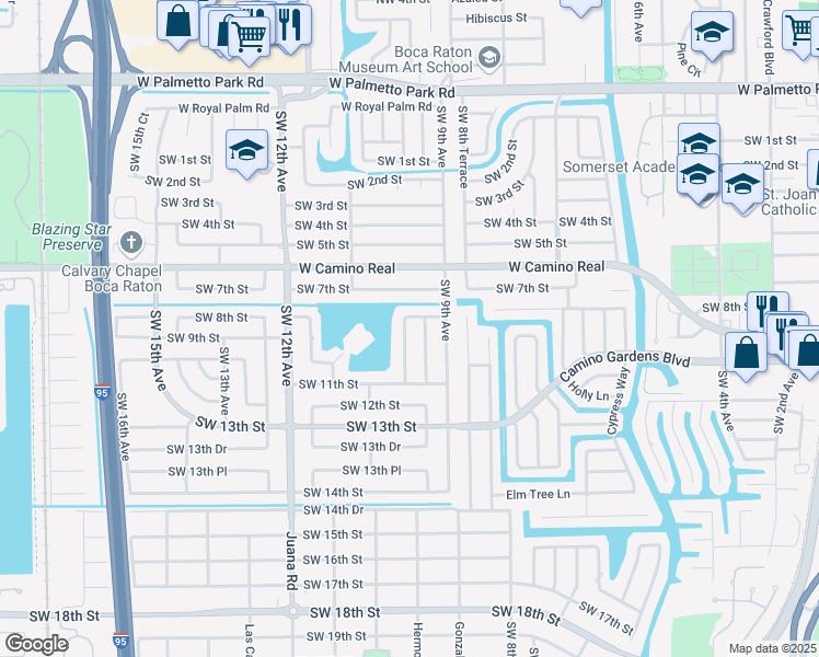 map of restaurants, bars, coffee shops, grocery stores, and more near 898 Southwest 10th Avenue in Boca Raton
