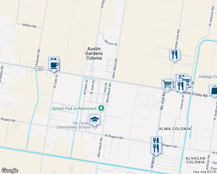 map of restaurants, bars, coffee shops, grocery stores, and more near 3428 Isabella Street in Edinburg