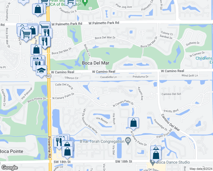 map of restaurants, bars, coffee shops, grocery stores, and more near 6512 Contempo Lane in Boca Raton