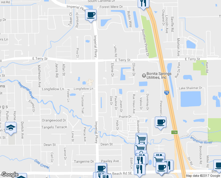 map of restaurants, bars, coffee shops, grocery stores, and more near 27301 Dee Drive in Bonita Springs