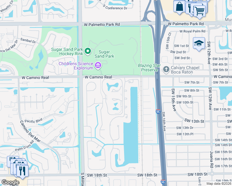 map of restaurants, bars, coffee shops, grocery stores, and more near 896 Southwest 9th Street Circle in Boca Raton