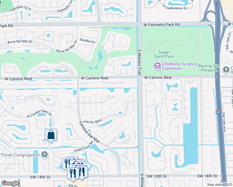 map of restaurants, bars, coffee shops, grocery stores, and more near 5650 Camino Del Sol in Boca Raton