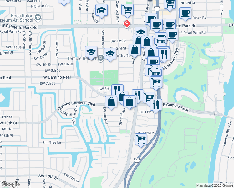 map of restaurants, bars, coffee shops, grocery stores, and more near in Boca Raton