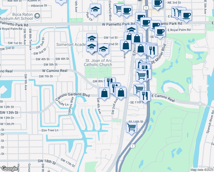 map of restaurants, bars, coffee shops, grocery stores, and more near in Boca Raton