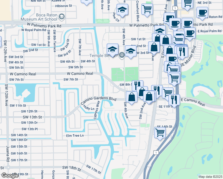 map of restaurants, bars, coffee shops, grocery stores, and more near 482 Southwest 9th Street in Boca Raton