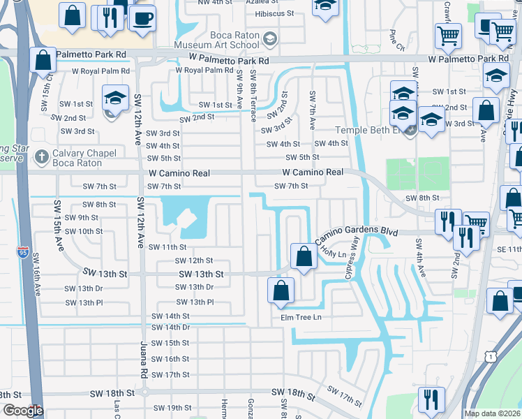 map of restaurants, bars, coffee shops, grocery stores, and more near 969 Tamarind Way in Boca Raton