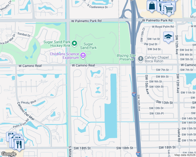 map of restaurants, bars, coffee shops, grocery stores, and more near 896 Southwest 9th Street Circle in Boca Raton