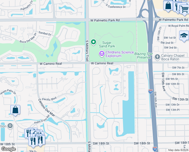 map of restaurants, bars, coffee shops, grocery stores, and more near 935 Southwest 21st Way in Boca Raton