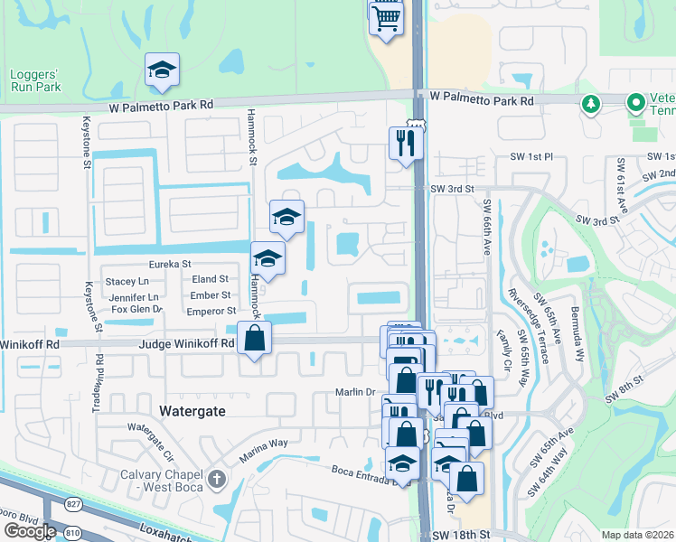 map of restaurants, bars, coffee shops, grocery stores, and more near 10008 Country Brook Road in Boca Raton