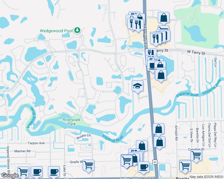 map of restaurants, bars, coffee shops, grocery stores, and more near 3331 Myrtle Oak Court in Bonita Springs