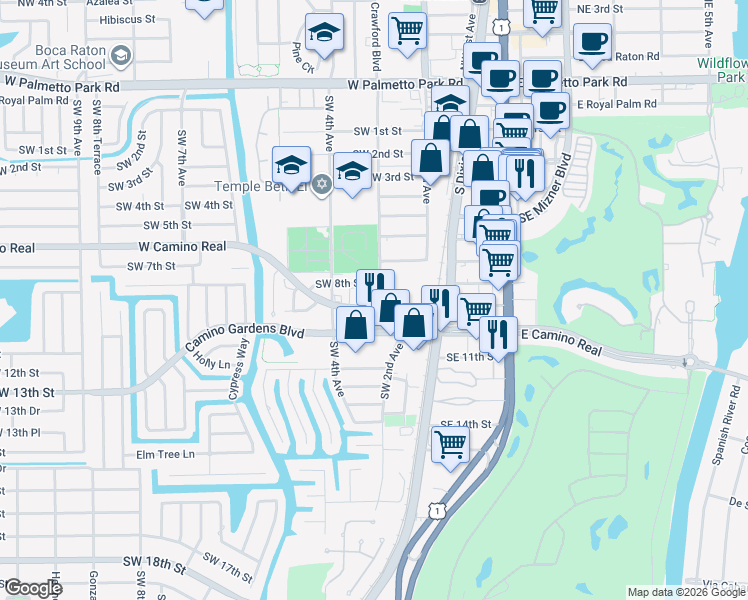 map of restaurants, bars, coffee shops, grocery stores, and more near in Boca Raton