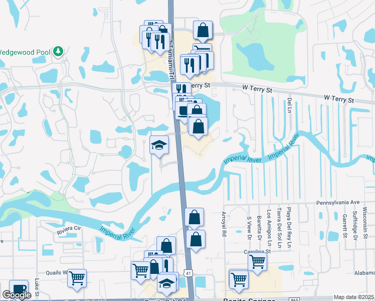 map of restaurants, bars, coffee shops, grocery stores, and more near 450 South Tamiami Trail in Bonita Springs