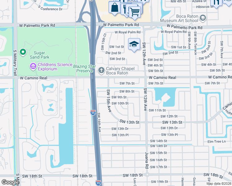 map of restaurants, bars, coffee shops, grocery stores, and more near 1398 Southwest 8th Street in Boca Raton
