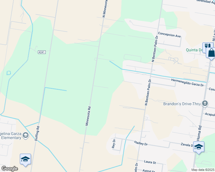 map of restaurants, bars, coffee shops, grocery stores, and more near 9600 North Minnesota Road in Palmview