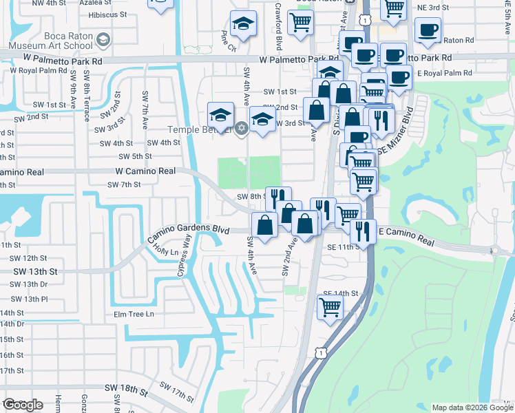 map of restaurants, bars, coffee shops, grocery stores, and more near in Boca Raton
