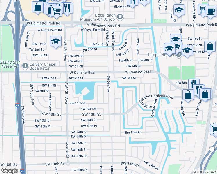 map of restaurants, bars, coffee shops, grocery stores, and more near 2 Southwest 9th Avenue in Boca Raton