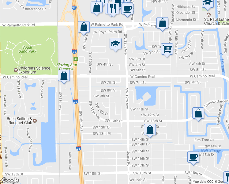 map of restaurants, bars, coffee shops, grocery stores, and more near 1248 Southwest 9th Street in Boca Raton