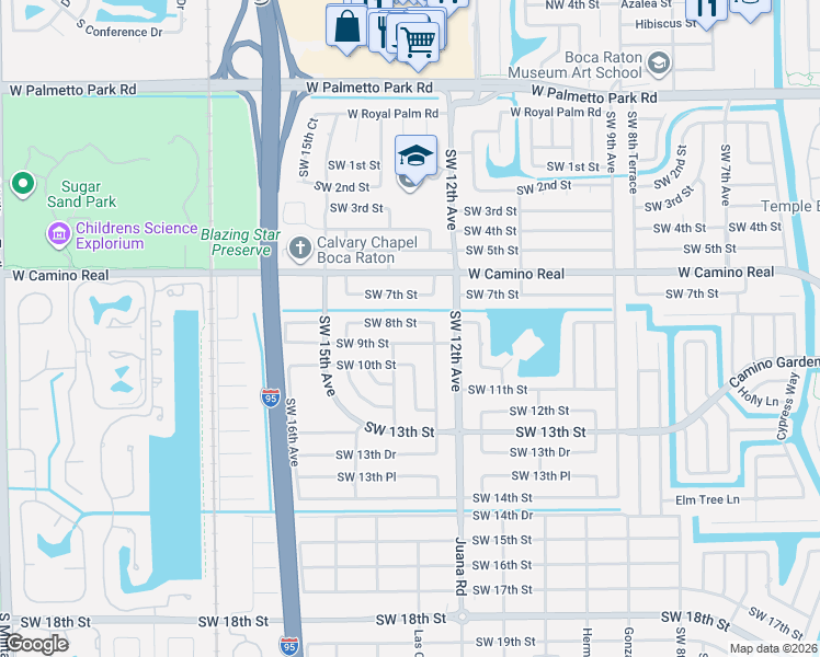 map of restaurants, bars, coffee shops, grocery stores, and more near 1248 Southwest 9th Street in Boca Raton