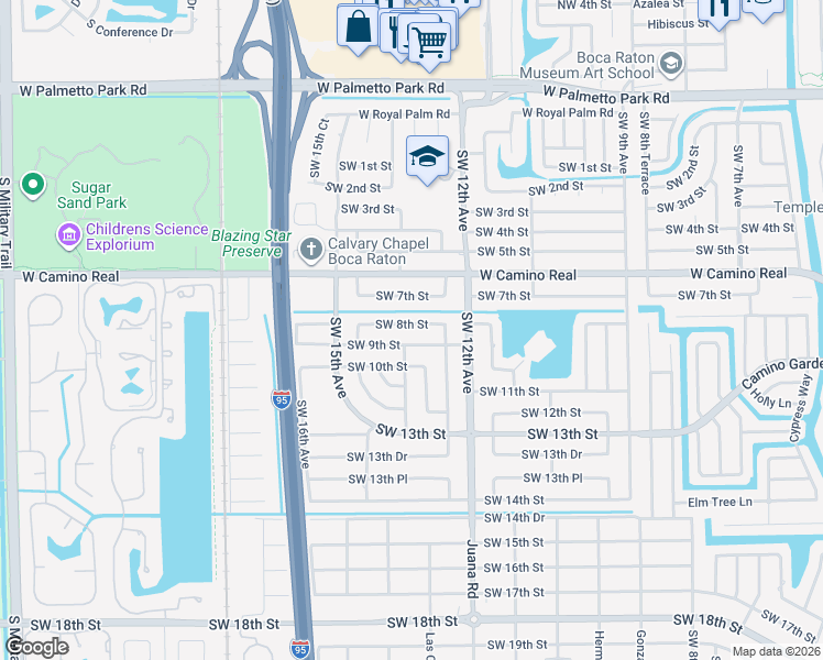 map of restaurants, bars, coffee shops, grocery stores, and more near 1300 Southwest 9th Street in Boca Raton
