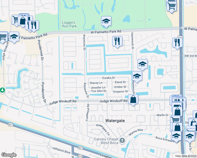 map of restaurants, bars, coffee shops, grocery stores, and more near 10860 Stacey Lane in Boca Raton