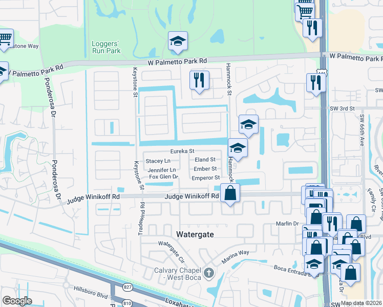 map of restaurants, bars, coffee shops, grocery stores, and more near 10730 Eland Street in Boca Raton