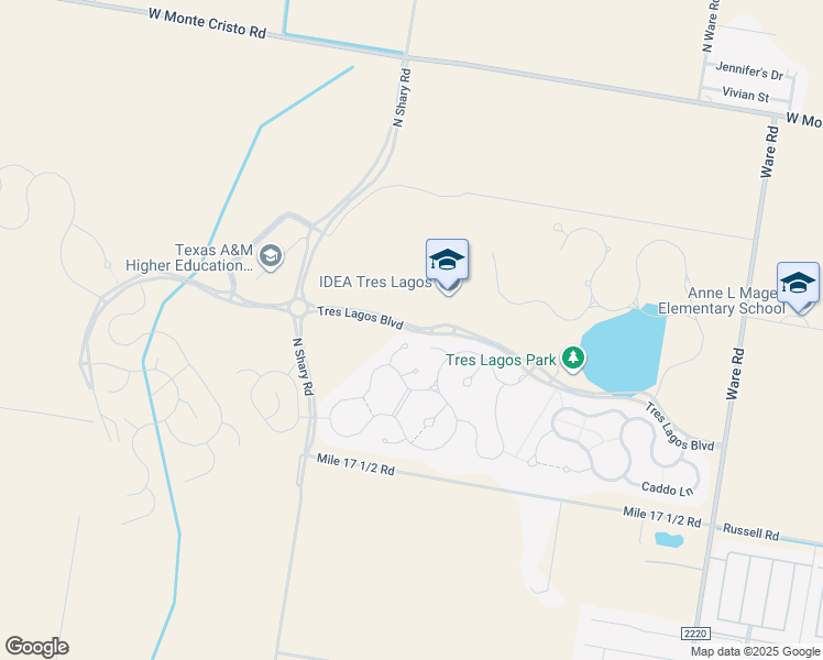 map of restaurants, bars, coffee shops, grocery stores, and more near Tres Lagos Boulevard in Edinburg