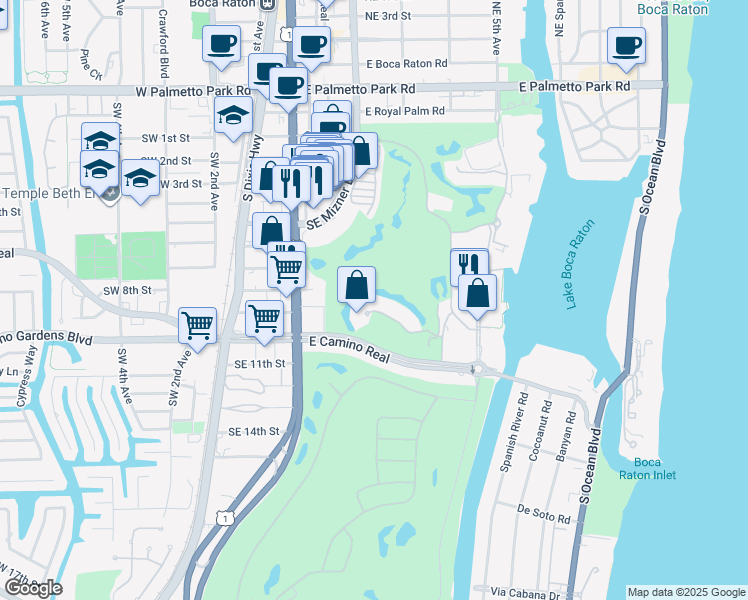 map of restaurants, bars, coffee shops, grocery stores, and more near 319 Mizner Lake Estates Drive in Boca Raton
