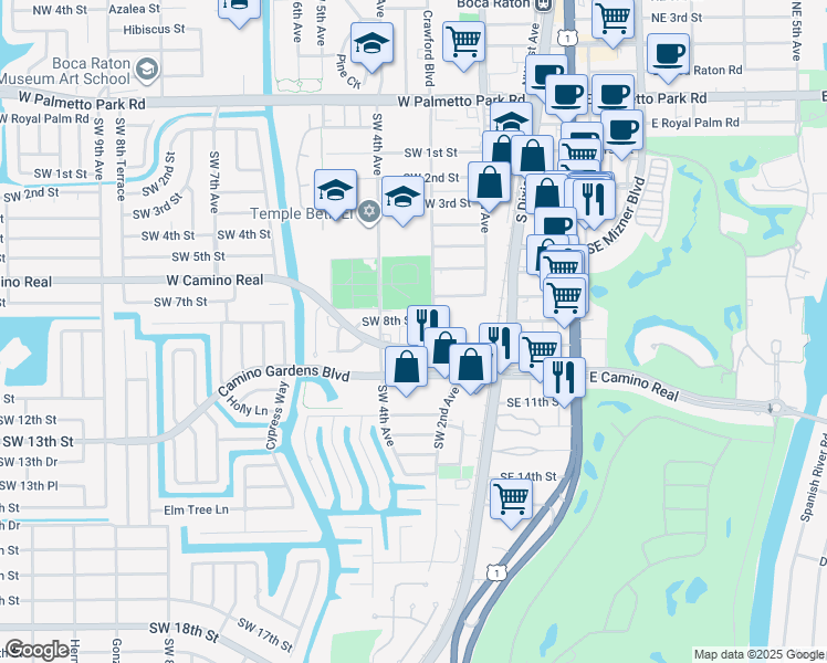 map of restaurants, bars, coffee shops, grocery stores, and more near 331 Southwest 8th Street in Boca Raton