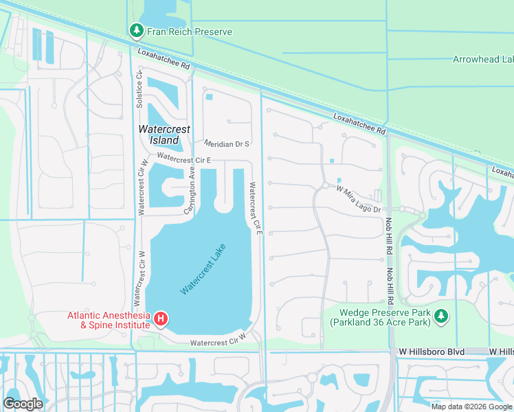 map of restaurants, bars, coffee shops, grocery stores, and more near 8840 Watercrest Circle East in Parkland