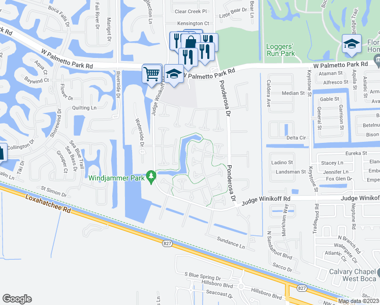 map of restaurants, bars, coffee shops, grocery stores, and more near 11634 Orange Blossom Lane in Boca Raton