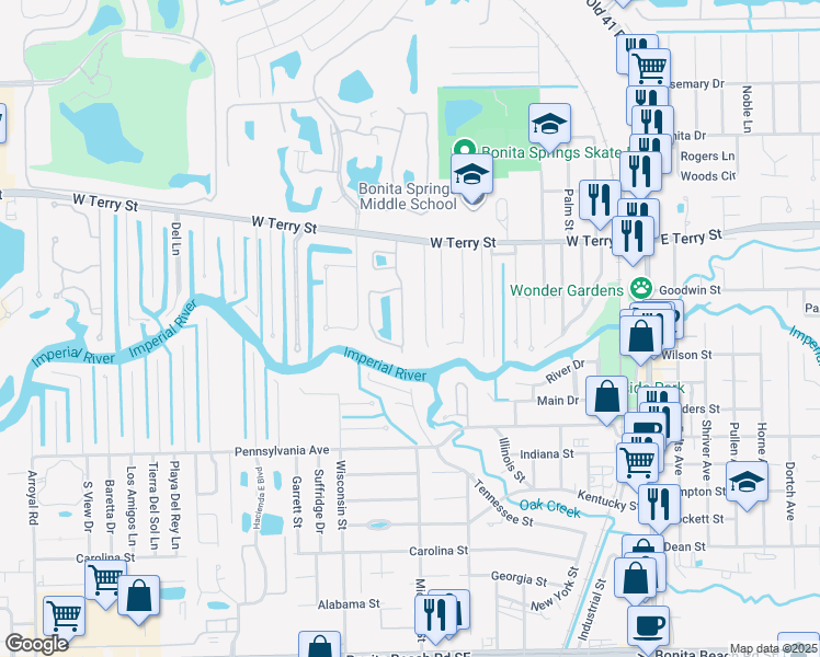 map of restaurants, bars, coffee shops, grocery stores, and more near 27073 Serrano Way in Bonita Springs