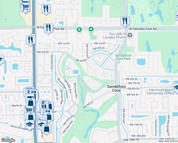 map of restaurants, bars, coffee shops, grocery stores, and more near 22415 Southwest 61st Way in Boca Raton