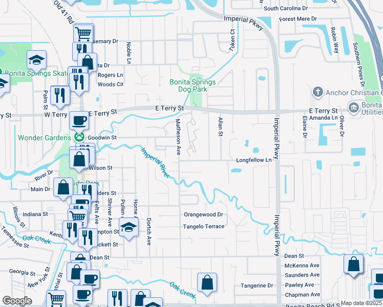 map of restaurants, bars, coffee shops, grocery stores, and more near 27081 Matheson Avenue in Bonita Springs